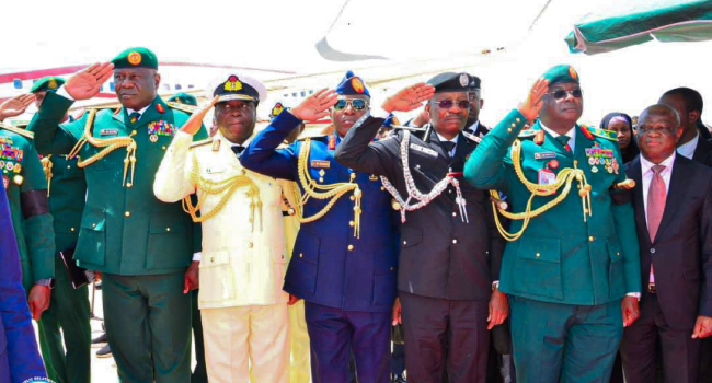 PHOTOS: Egbetokun, Military Service Chiefs Pay Final Respect To Buhari • Channels Television